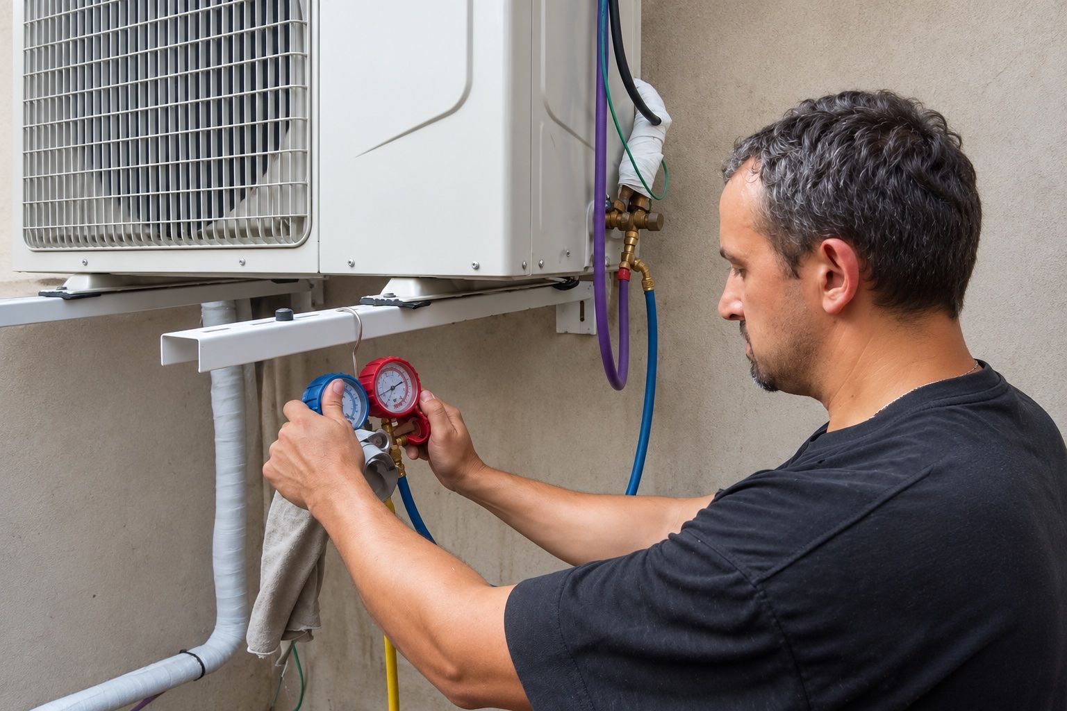 Técnico de Clima Deseado realizando el service de un aire acondicionado